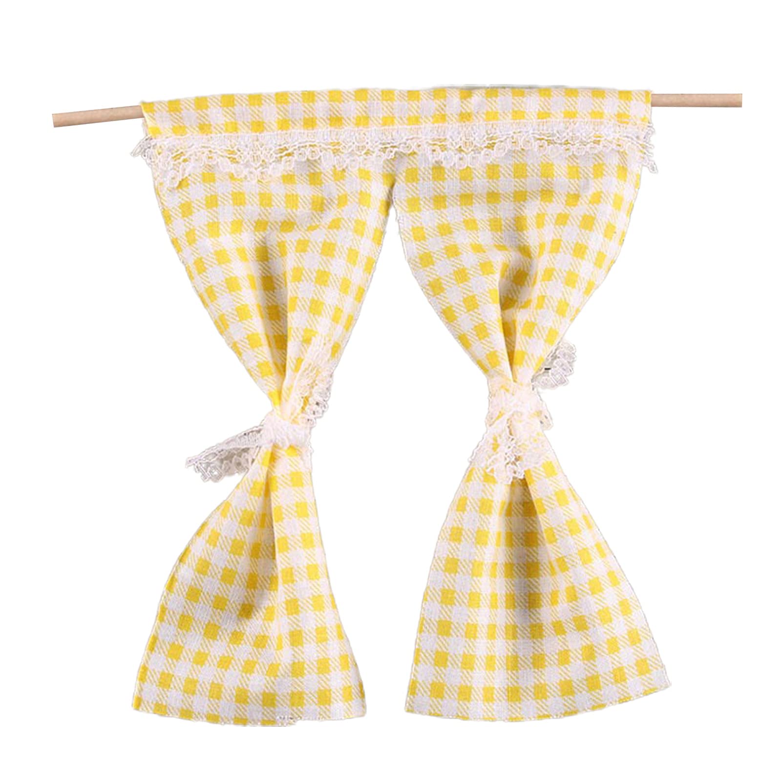 1/12 Scale Miniature Gingham Dollhouse Curtains - Realistic Fabric DIY Crafts for Living Room, Bedroom & Kitchen - Perfect for Dollhouse Decor, Model Displays & Miniature Scenes