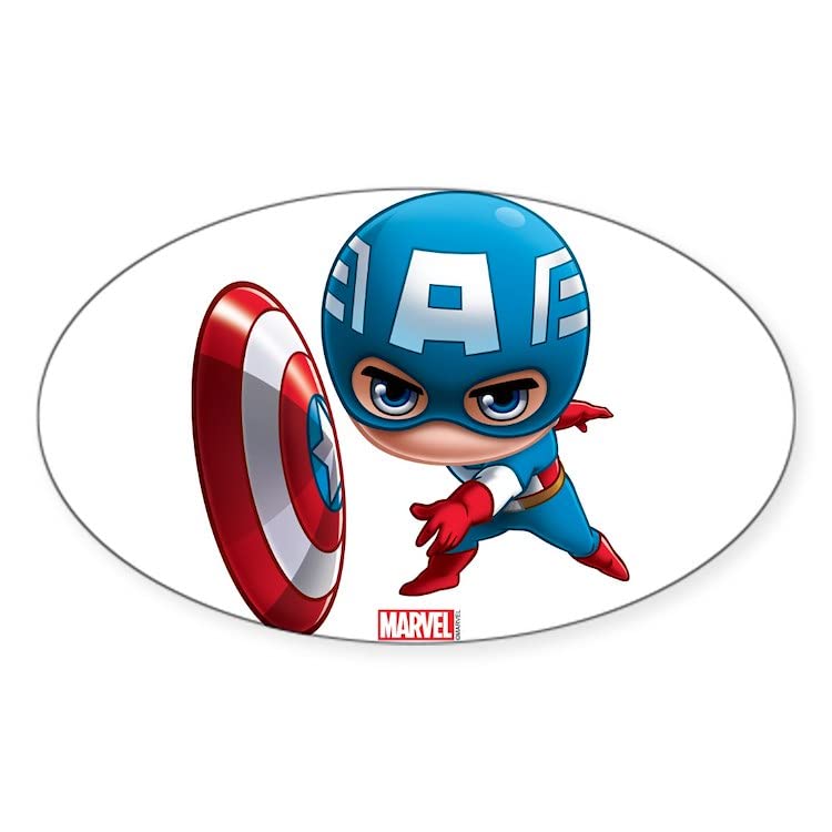 Chibi Captain America Stylized Oval Bumper Sticker - Euro Oval Car Decal for Vehicles, Laptops & Water Bottles | Unique Marvel Superhero Decoration