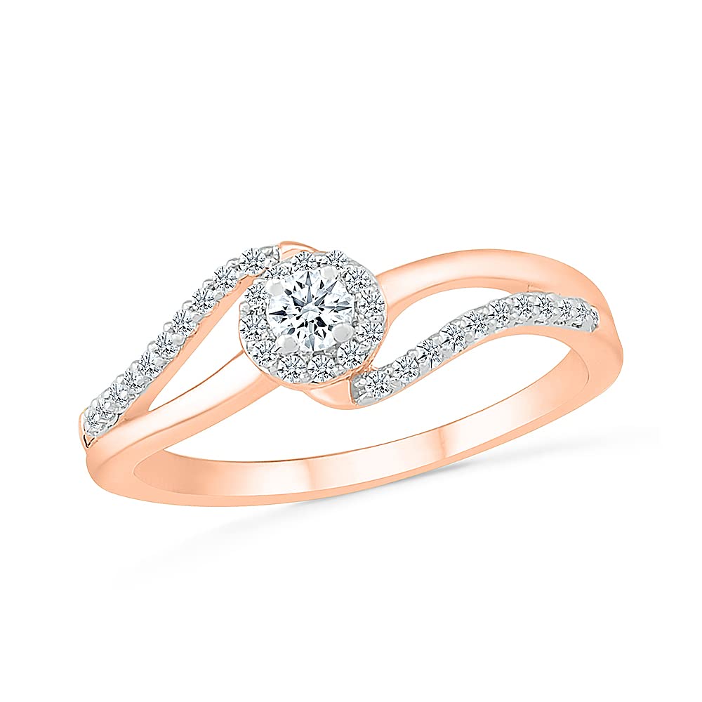 DGOLD 10K White Gold Round Cut Diamond Twist Swirl Fashion Ring (1/4 CTTW) - Perfect for Weddings, Anniversaries & Special Occasions