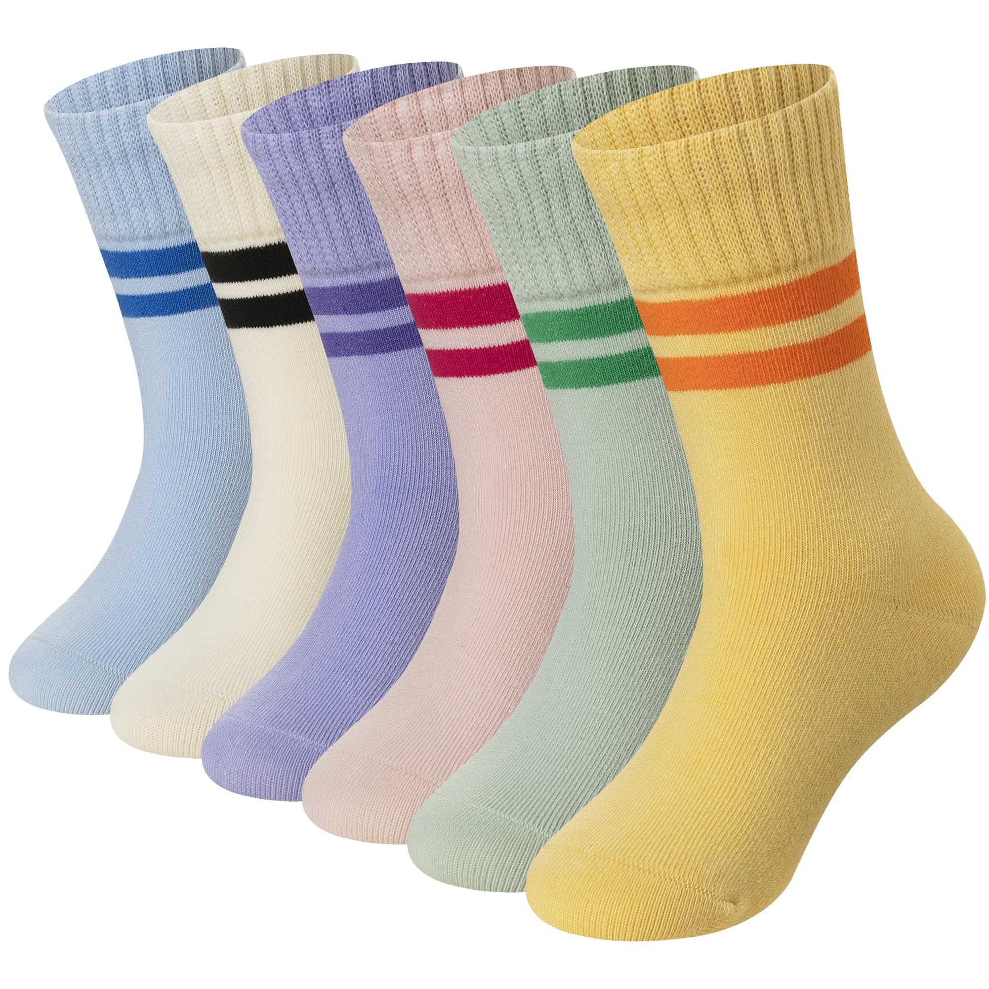 Eyean Girls Athletic Crew Socks - 6 Pairs of Soft Breathable Cotton Sports Socks for Kids - Perfect for Running, Basketball & School Activities