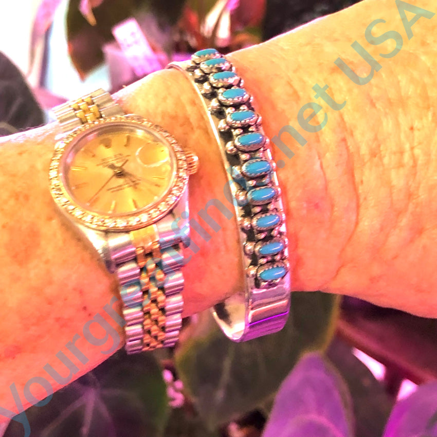 Vintage Sterling Silver & Turquoise Row Bracelet - Handmade Southwest Style Jewelry for Women | Perfect for Boho Fashion, Gift Giving & Special Occasions