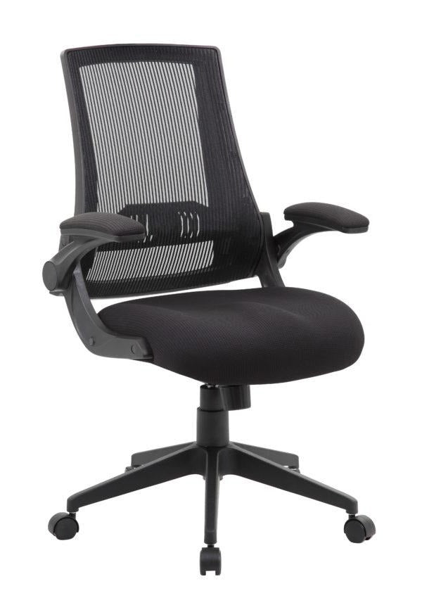 Boss Black Mesh Back Flip Arm Task Chair B6776 - Ergonomic Office Chair for Home & Workspace Comfort