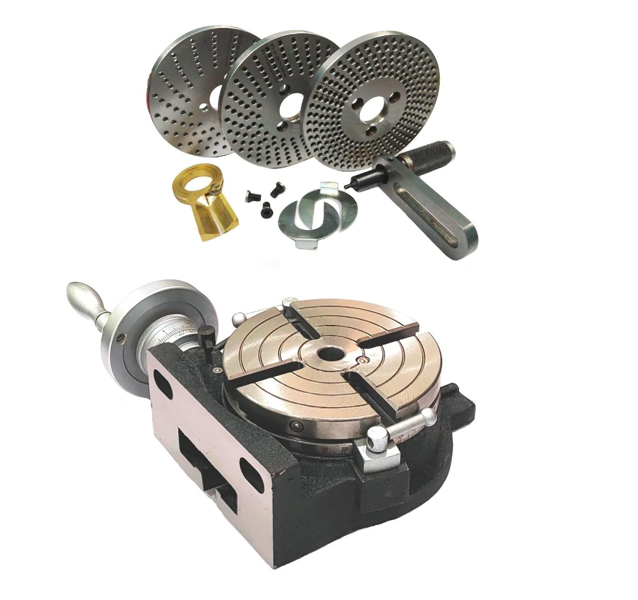 6 Inch (150mm) HV6 Rotary Table - Horizontal & Vertical Milling Table with 4-Slot Design, 2/5 Inch (10mm) Center Hole, MT-2 Taper - Includes Indexing Plate Set for Precision Milling & Drilling - Perfect for Metalworking, CNC Machining, and DIY Projects