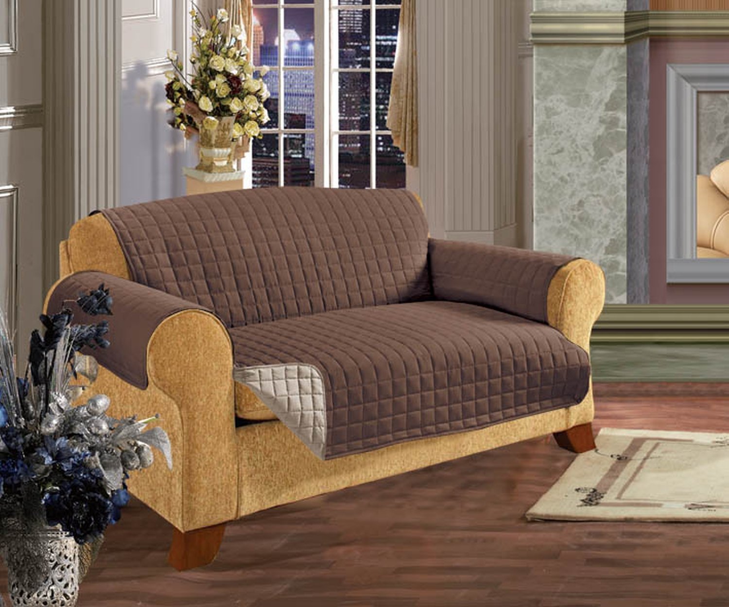 Quilted Microfiber Pet & Kids Furniture Protector Slipcover - Chocolate Brown Sofa Cover for Dogs, Children, and Couches - Perfect for Living Room, Bedroom, and Home Decor Protection