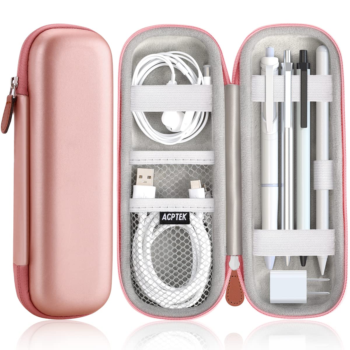 AGPTEK Pencil Case Holder - Compatible with Apple Pencil, iPad Pro Stylus, Samsung & Huawei Pens - Organizer for USB Cables, Earphones & Fountain Pens - Perfect for School, Office & Travel Accessories Storage