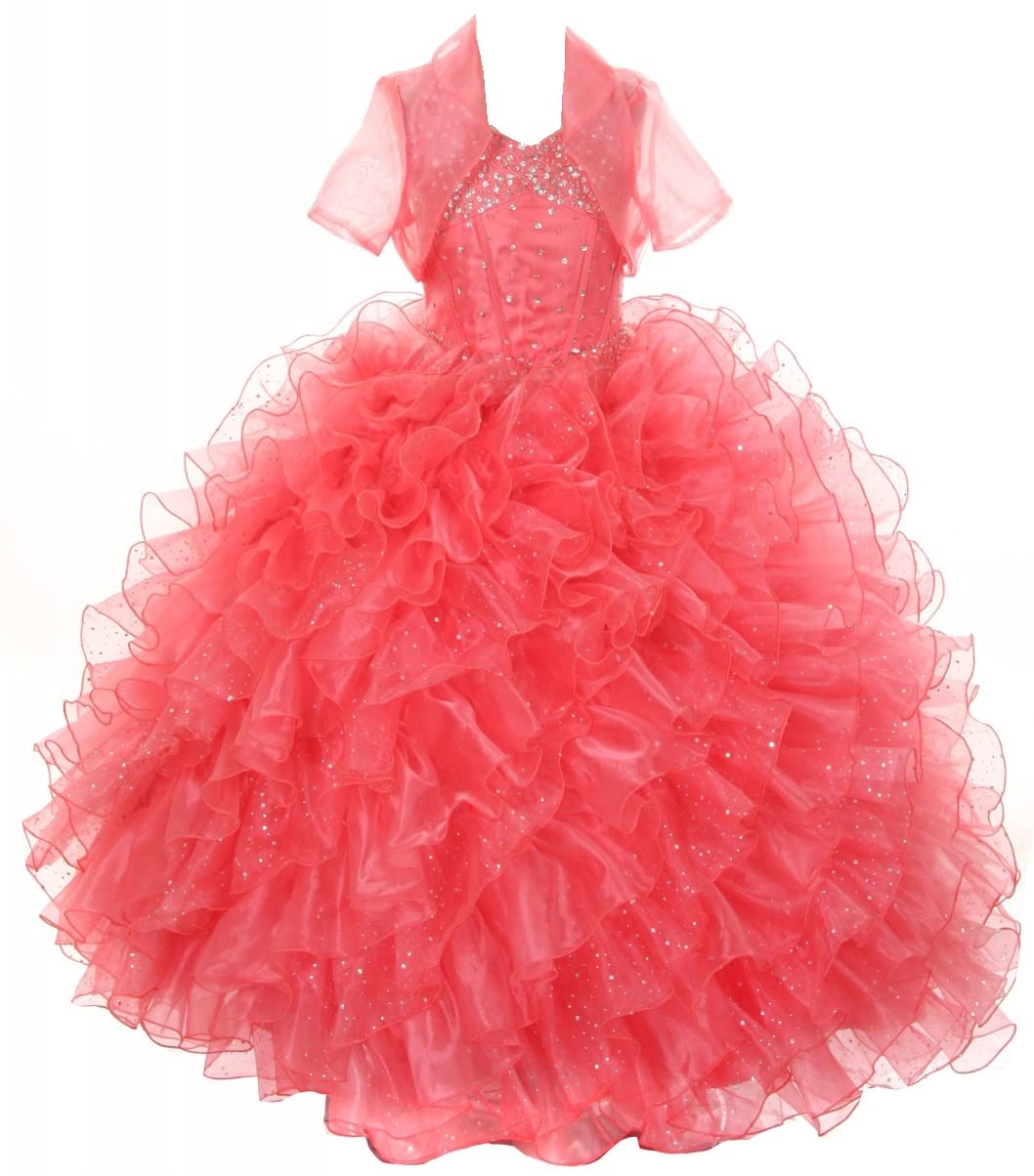 YNB CORNER Sparkling Ruffle Flower Girl Dress for Weddings & Prom - Big Girls Sizes 4-14 - Perfect for Flower Girls, Pageants, and Special Occasions