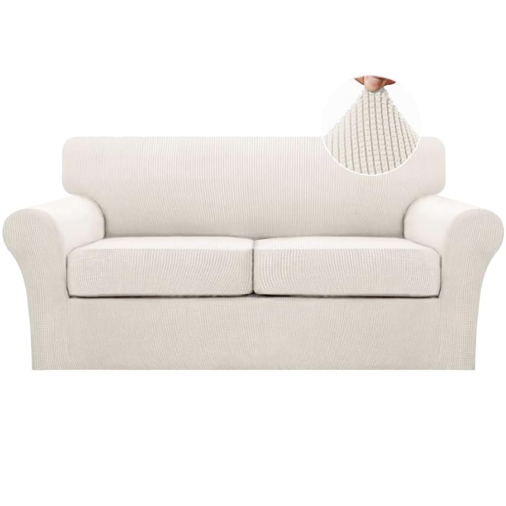 Turquoise 3-Piece Sofa Cover Set for 2-Cushion Couches - Soft, Washable, Pet-Friendly Slipcover with Thick Fabric & 2 Individual Cushion Covers (Ivory) | Perfect for Living Room, Family Room & Pet Owners