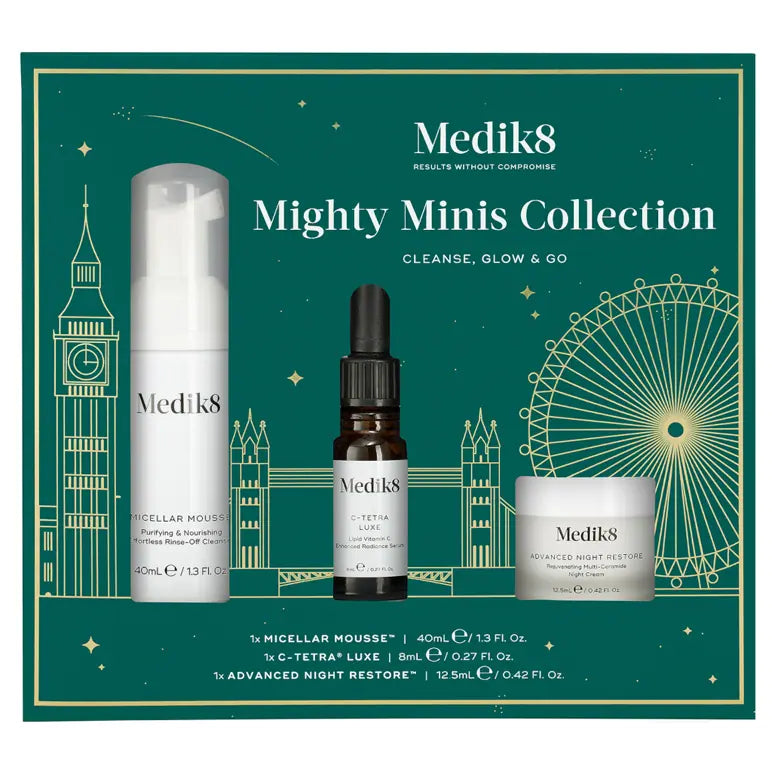 Medik8 Mighty Minis Skincare Collection - Travel Size Vitamin C Serum, Retinol & Hyaluronic Acid for Glowing Skin | Perfect for On-the-Go Beauty Routine & Airplane Travel