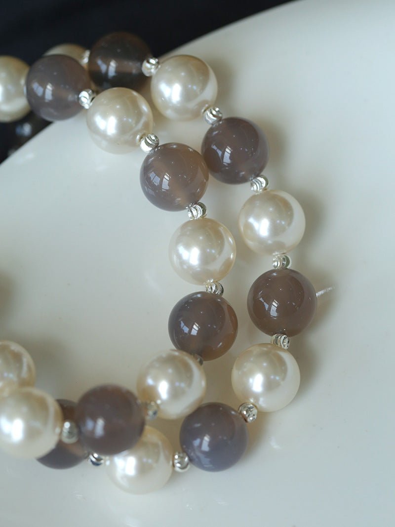 Mystic Grey Agate Pearl Beaded Necklace for Women - Elegant Natural Stone Jewelry Gift for Birthday, Anniversary & Special Occasions