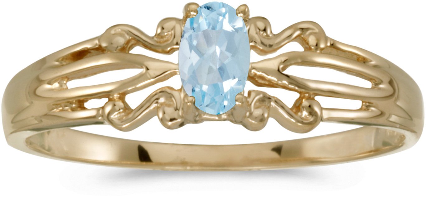10K Yellow Gold Oval Aquamarine Ring for Women - March Birthstone Jewelry, Elegant Engagement & Wedding Gift for Her, Perfect for Anniversaries & Special Occasions