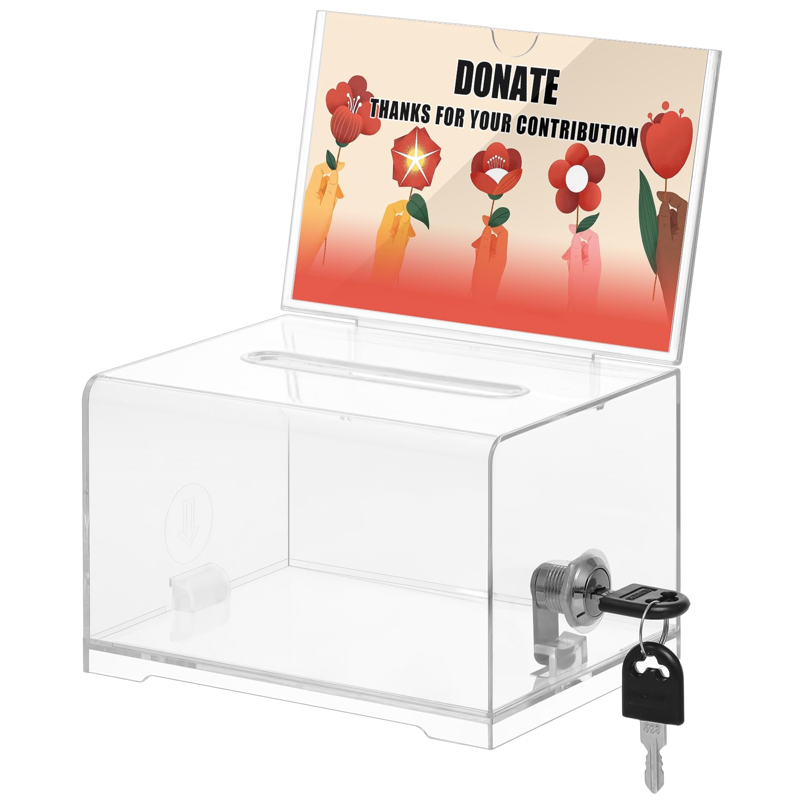 KYODOLED Clear Locking Donation Box with Sign Holder - 6.2