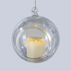 6 Pack Battery Operated LED Votive Candles in Iridescent Glass Ball - Flameless Christmas Decorations (3.5 Inch) - Perfect for Holiday Centerpieces, Wedding Decor & Home Ambiance Lighting