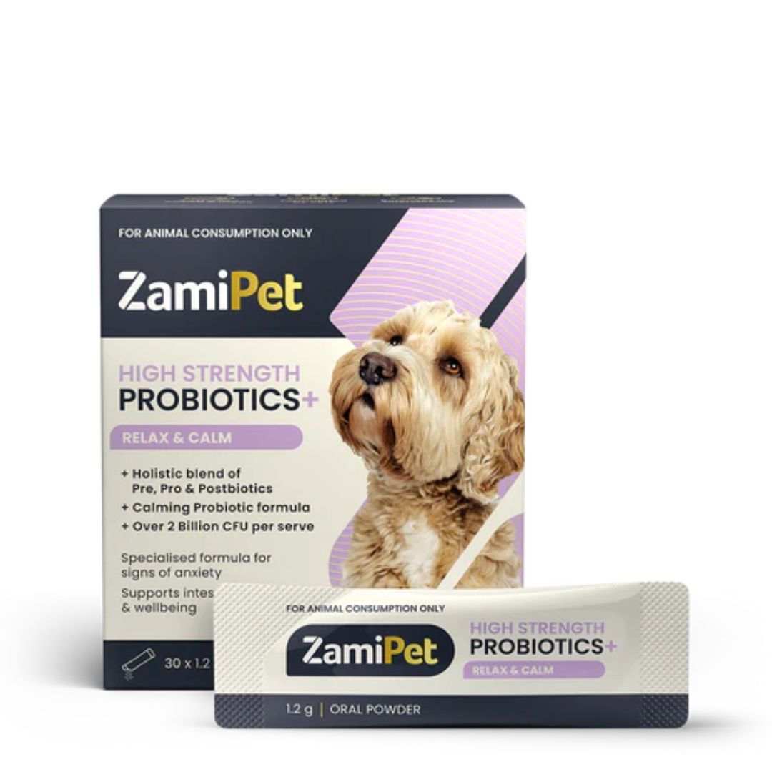 ZamiPet High Strength Probiotics for Dogs & Cats - Digestive Health & Anxiety Relief - 30 Sachets - Perfect for Travel, Vet Visits & Stressful Situations