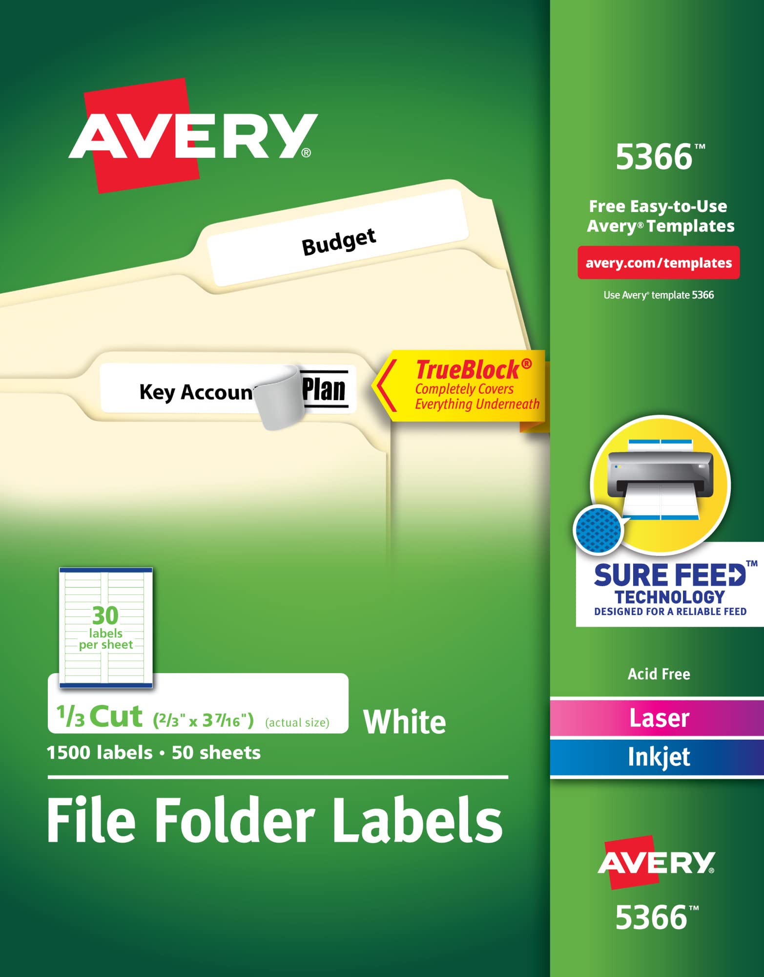 Avery TrueBlock File Folder Labels, 2/3