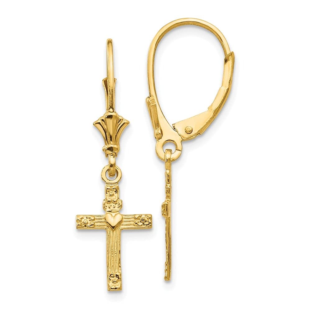 14K Yellow Gold Cross Heart Drop Dangle Earrings for Women - Elegant Fine Jewelry Gift for Valentine's Day, Anniversary & Special Occasions