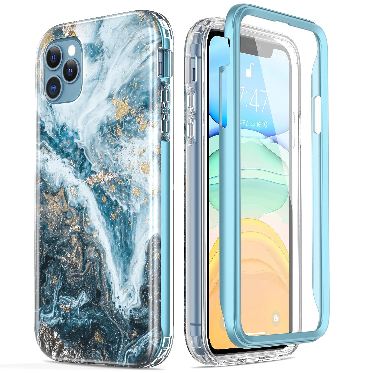 ESDOT iPhone 11 Pro Max Case with Built-in Screen Protector - Military Grade Shockproof Cover, Fashion Marble Design for Women & Girls - Protective Phone Case for Apple iPhone 11 Pro Max 6.5