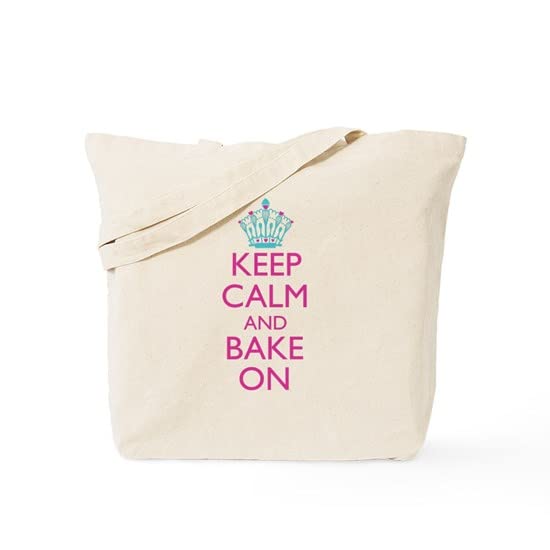 Keep Calm And Bake On Tote Bag - Natural Canvas Reusable Grocery Shopping Bag for Baking Enthusiasts, Farmers Market & Eco-Friendly Lifestyle