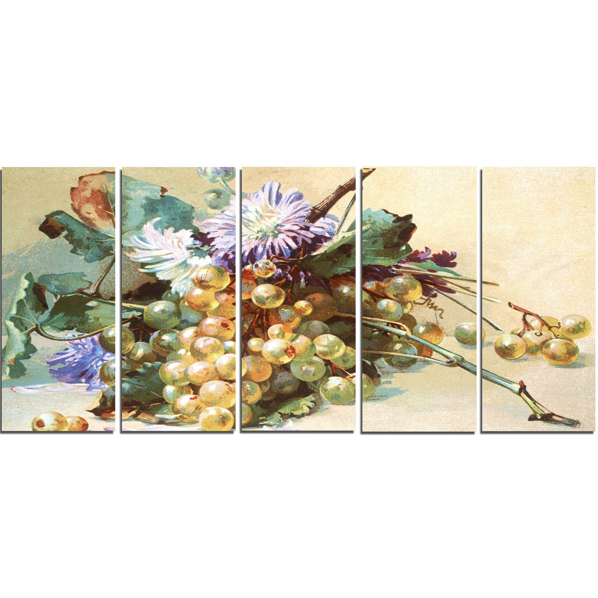Designart Digital Illustrated Flowers - Modern Floral Art Metal Wall Decor - 5 Panel Canvas Print 60x28 Inches - Perfect for Living Room, Bedroom & Office Wall Art