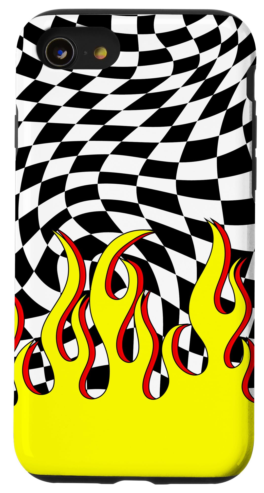 iPhone SE 2020 / 7 / 8 Retro Flames Checkered Phone Case - 90s Aesthetic Design for Daily Use & Travel Protection