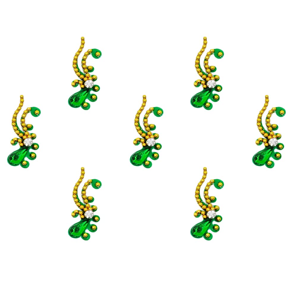 Comet Busters Green Beautiful Bindis With Gold Beads (BV1380) - Elegant Indian Forehead Jewelry for Weddings, Festivals & Special Occasions
