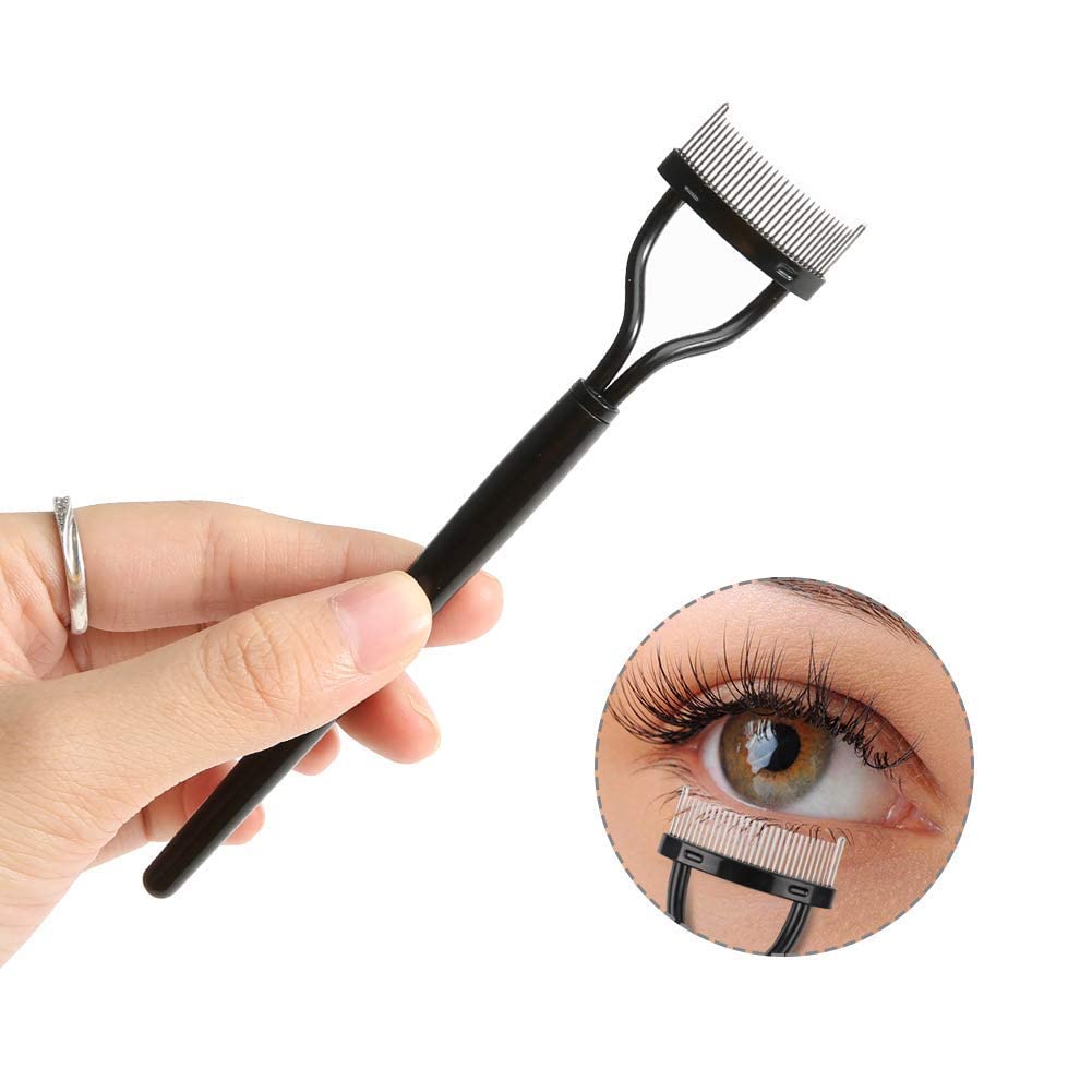Inralimot Eyelash Comb & Eyebrow Brush Set - Professional Eyelash Separator & Mascara Applicator with Comb Cover - Arc-Designed Cosmetic Brushes for Perfect Lash Definition (Black) - Ideal for Makeup Artists & Daily Beauty Routine
