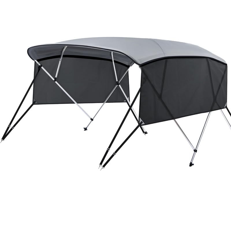 KAKIT 3-4 Bow Bimini Top with Mesh Sidewalls & Support Poles - Marine Grade Canvas Boat Cover with 1 Inch Aluminum Frame, 2 Straps & Storage Boot | UV Protection for Pontoon, Fishing & Speed Boats