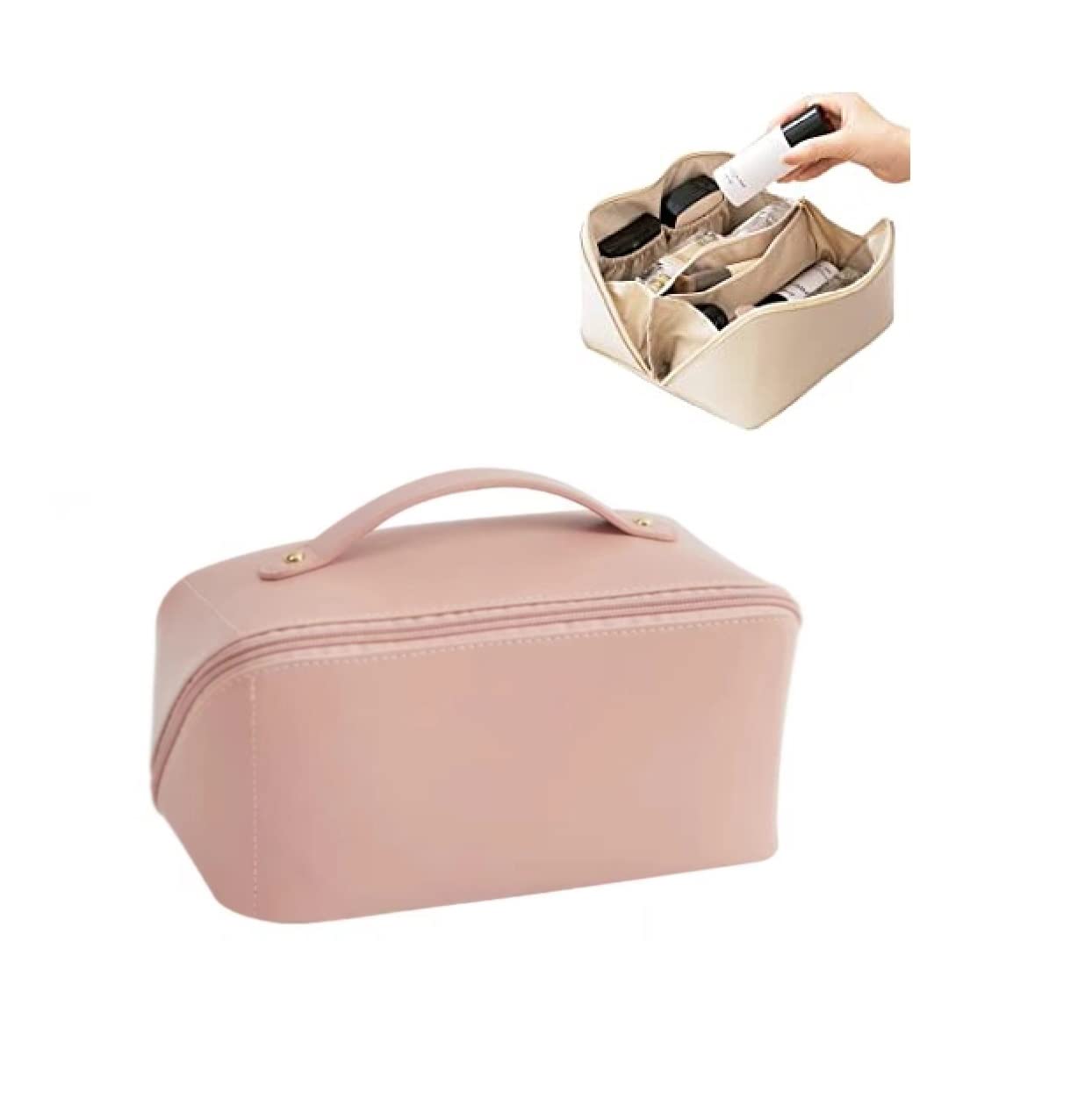 YINGZI Large Waterproof Leather Cosmetic Bag for Women - Travel Toiletry Organizer with Multifunction Storage, Pink | Perfect for Skincare, Makeup & Travel Essentials