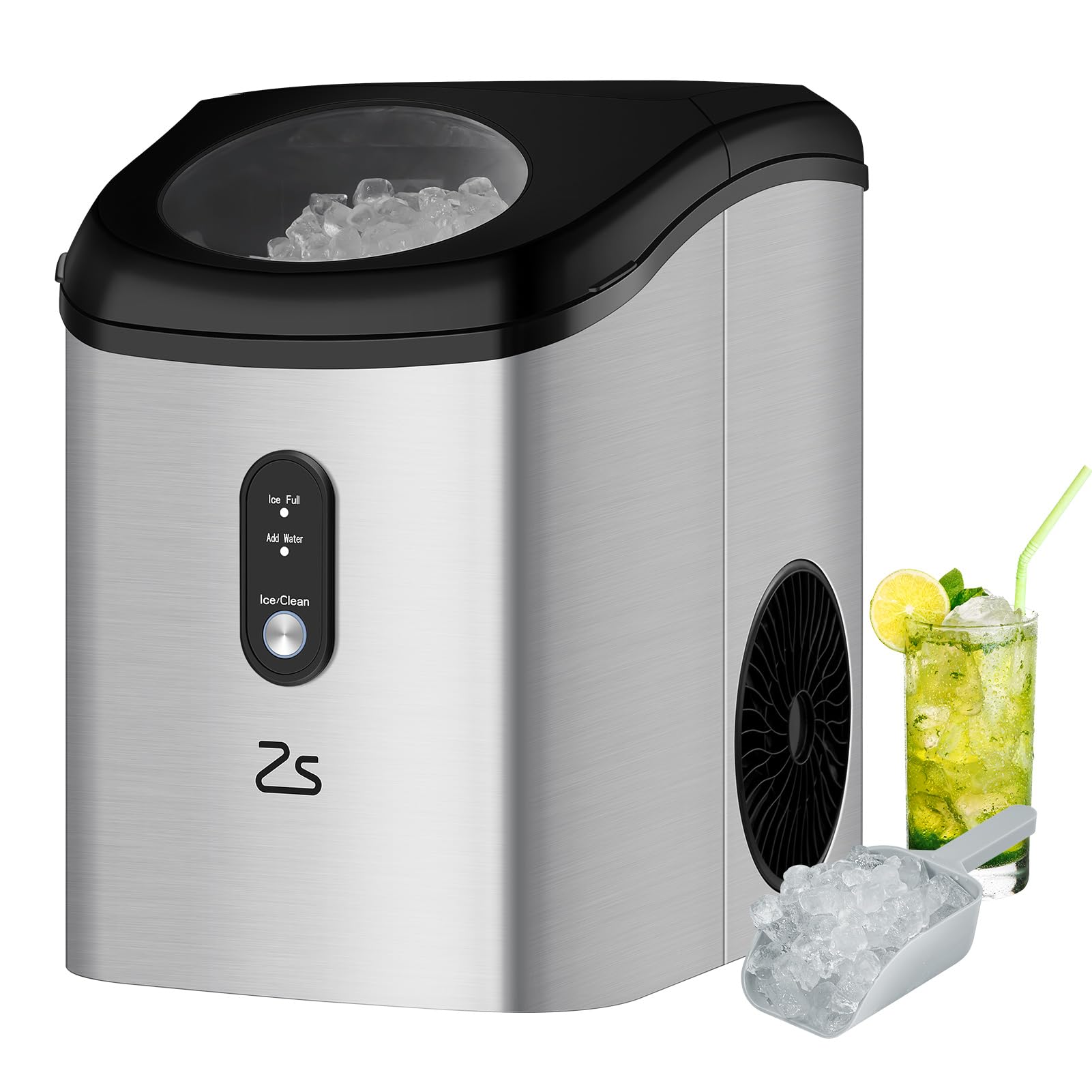 Zstar Portable Nugget Ice Maker Countertop - 33Lbs/Day Soft Chewable Ice Machine with Self-Cleaning, Timer & Ice Scoop - Perfect for Kitchen, Office, RV, and Home Bar Use