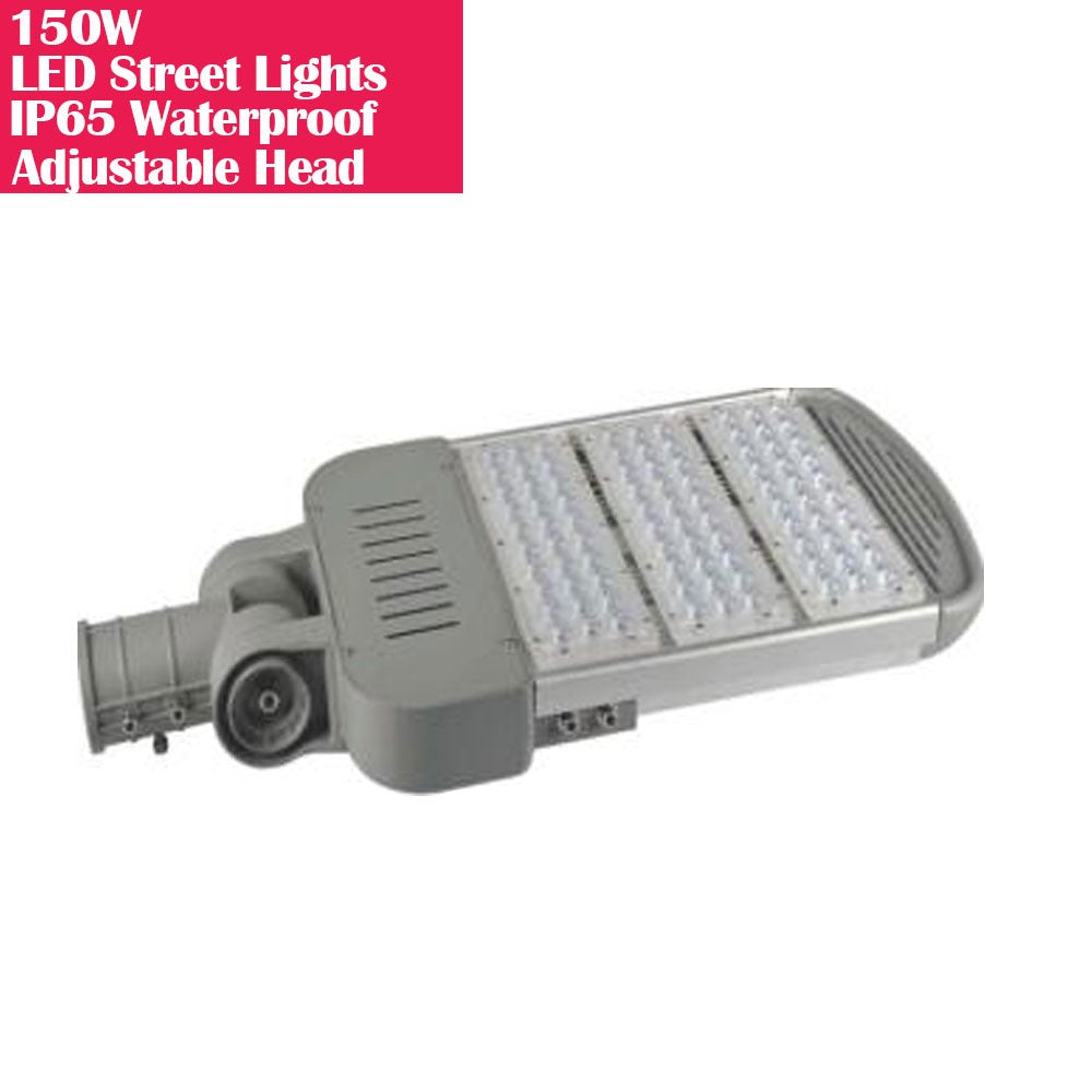 150W IP65 Waterproof Adjustable Head LED Street Light - Outdoor Pole Lighting 120LM/W CRI80+ 4000K Natural White for Parking Lots, Pathways & Security Areas