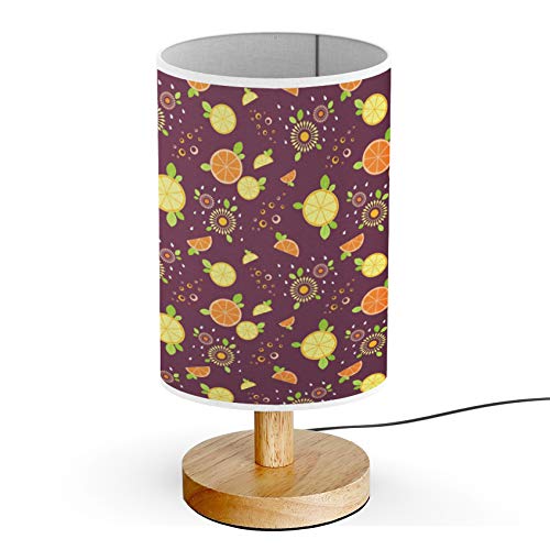 ARTSYLAMP Wooden Base Decorative Desk Lamp - Modern Table & Bedside Lighting with Orange Lemon Segments on Burgundy Shade | Perfect for Home Office, Bedroom Nightstand & Living Room Accent Lighting