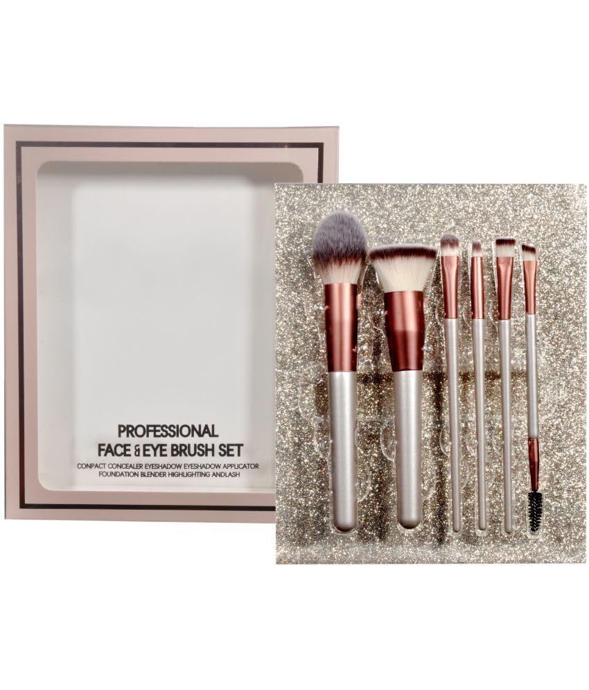Rubyface Professional 6-Piece Makeup Brush Set - Premium Synthetic Bristle Face & Eye Brushes for Foundation, Blending, Contouring - Perfect for Makeup Artists & Beginners (Home & Travel Use)