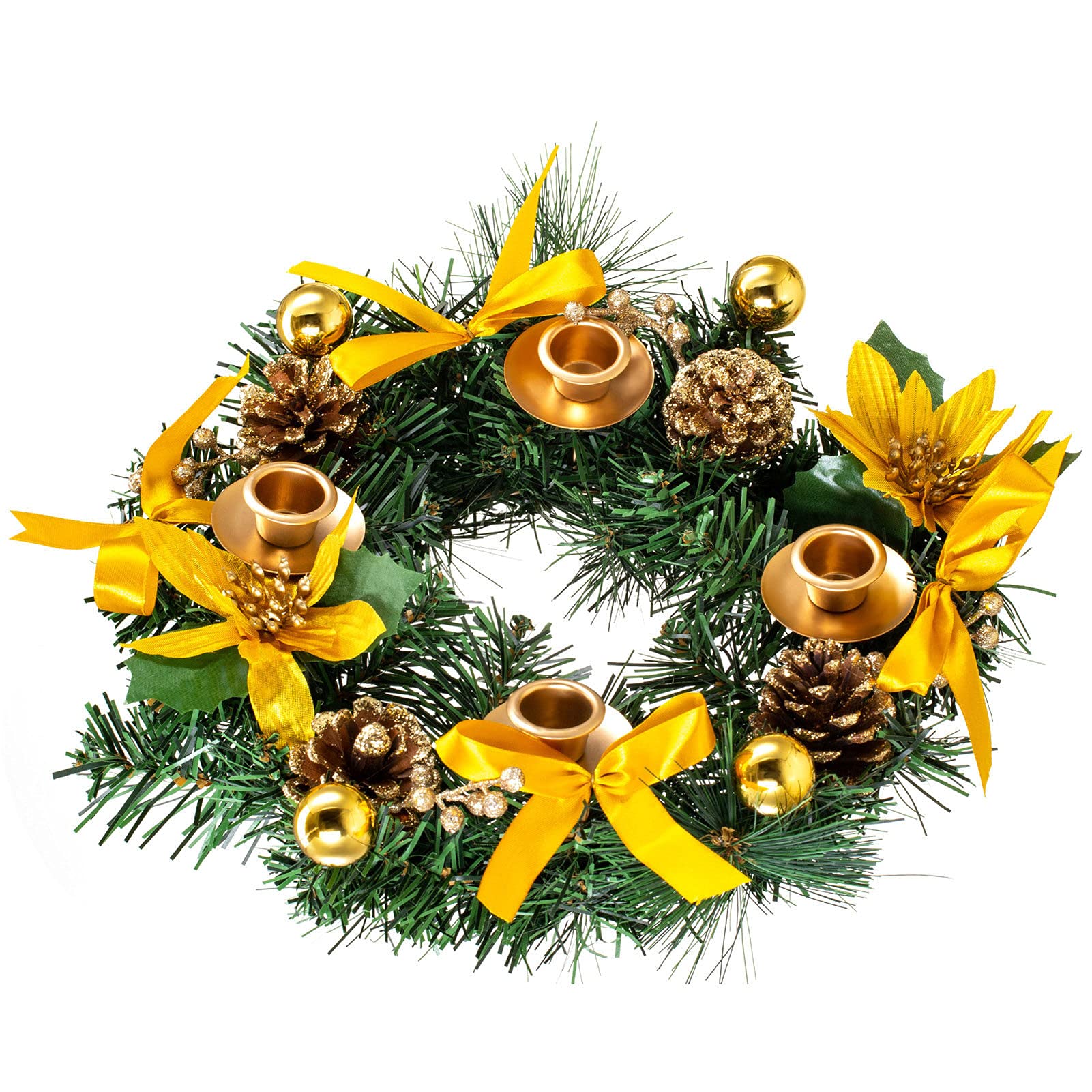 Exquisite Christmas Wreath Candle Holder with Fake Flowers - Elegant Advent Decor for Holiday Table Centerpiece, Mantel & Home Decoration