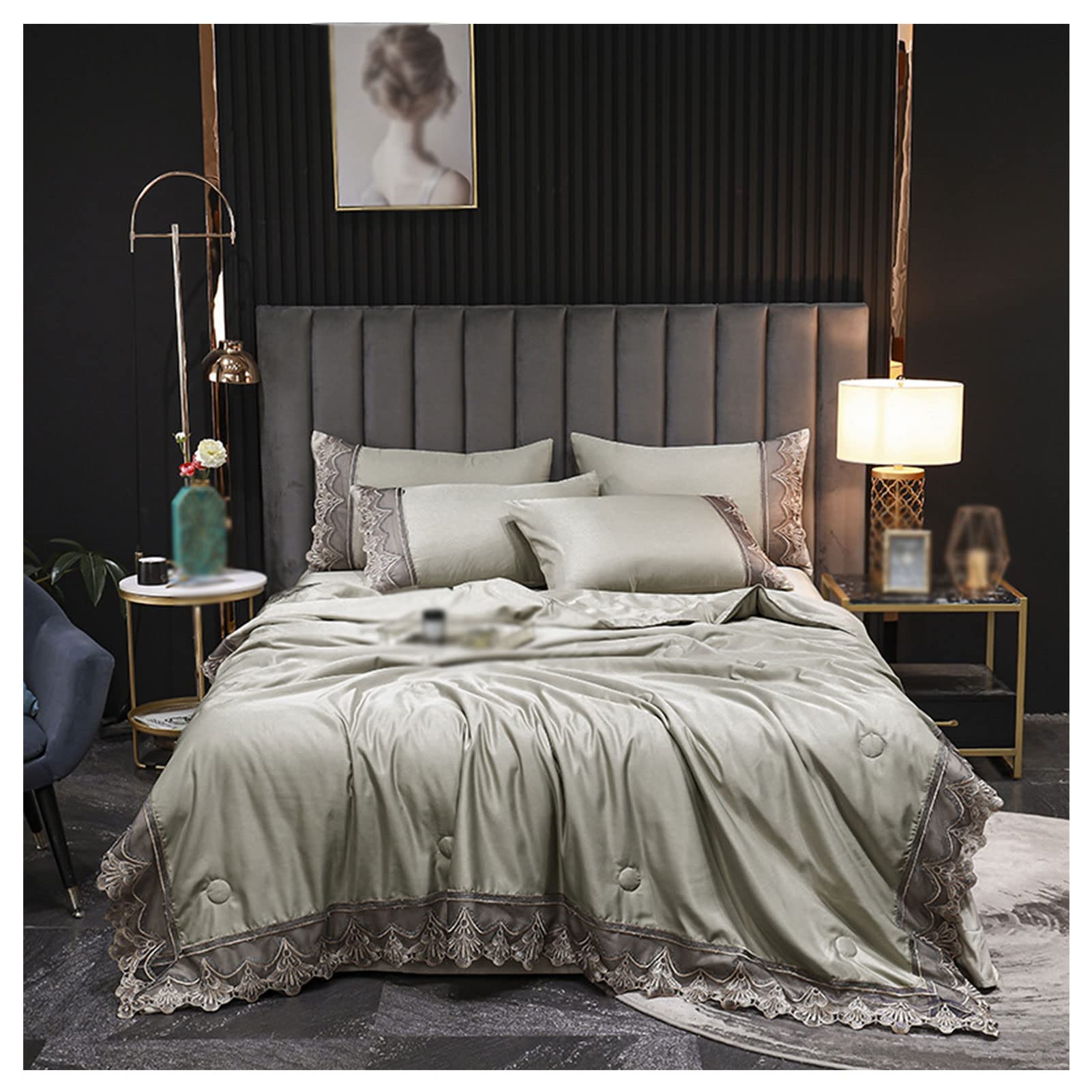 Luxury Grey Washed Silk Summer Cooling Quilt - Breathable Tencel Air Conditioning Blanket - 4-Piece Ice Silk Comforter Set for Adults & Teens (200x230cm) - Perfect for Hot Weather, Bedroom Decor & Gift Giving