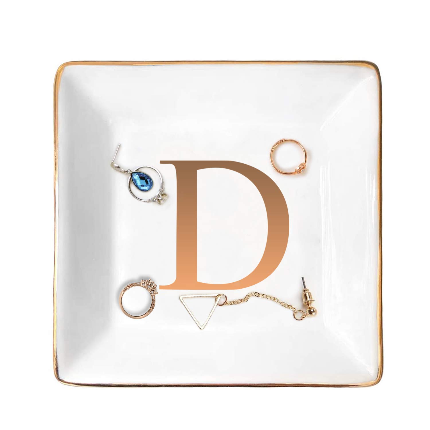Personalized Ceramic Jewelry Tray with Gold Initials - Elegant Ring Dish, Trinket Bowl & Key Holder - Perfect Wedding, Engagement Gift & Home Decor for Dresser, Vanity or Nightstand Organization
