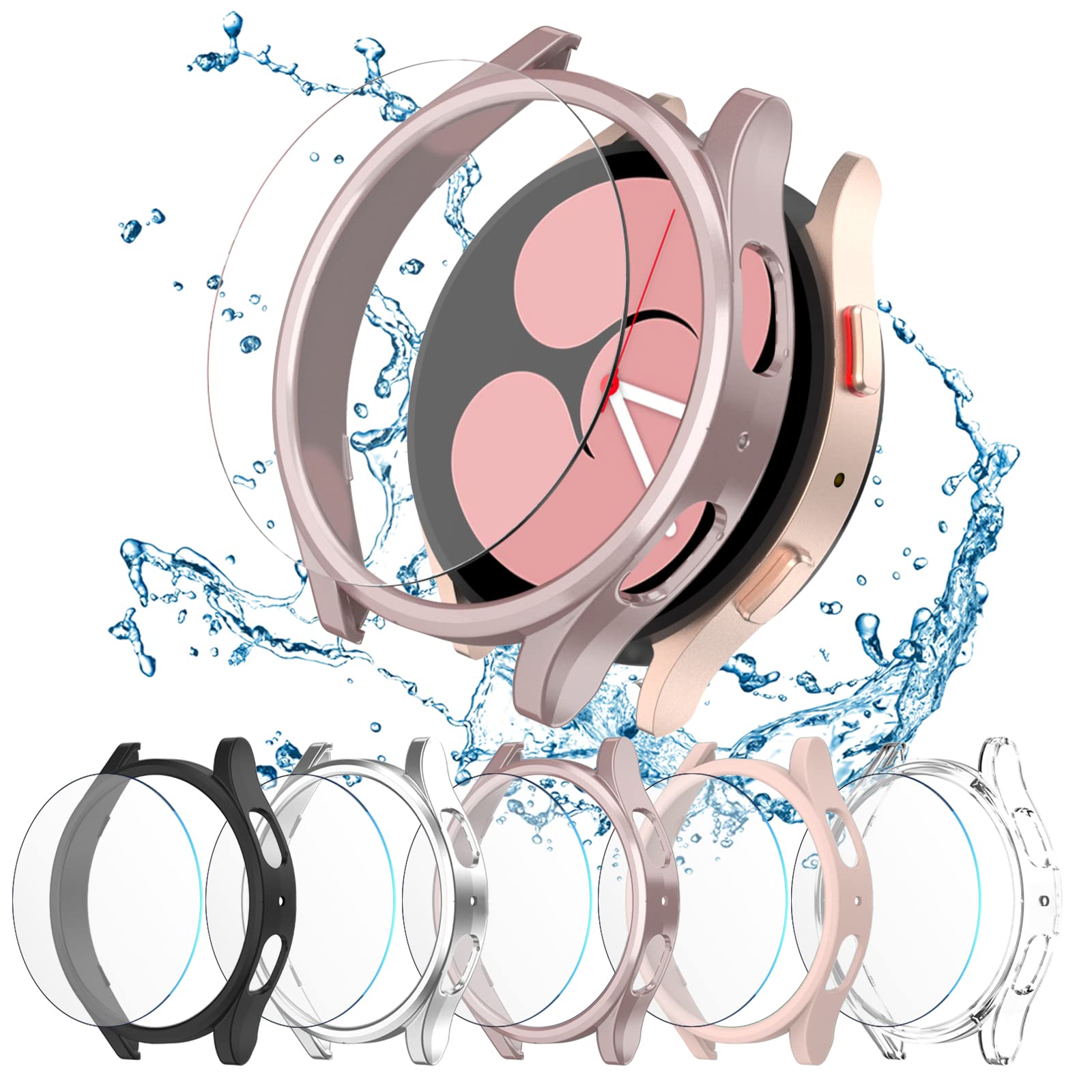 [5+5 Pack] Samsung Galaxy Watch 5/4 44mm Screen Protector Case - Matte PC Bumper Cover + 5 Tempered Glass Protectors | Shockproof & Anti-Scratch Protection for Workouts, Running & Outdoor Activities