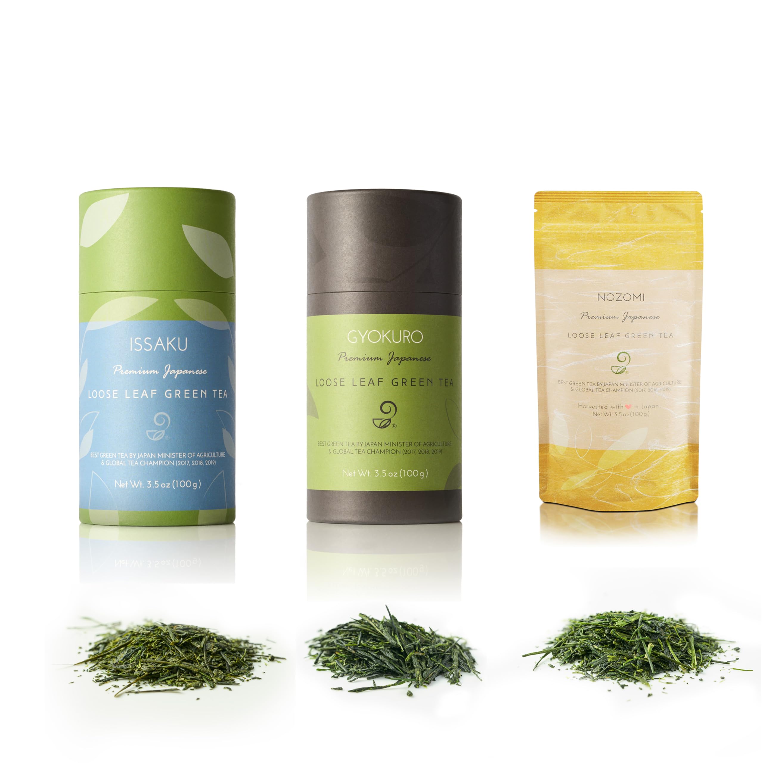 Premium Gyokuro, Issaku & Nozomi Japanese Green Tea Gift Set - Single Origin, All-Natural, Non-GMO, Sugar-Free Loose Leaf Tea Collection - Perfect for Tea Ceremonies, Daily Relaxation & Gourmet Gifting