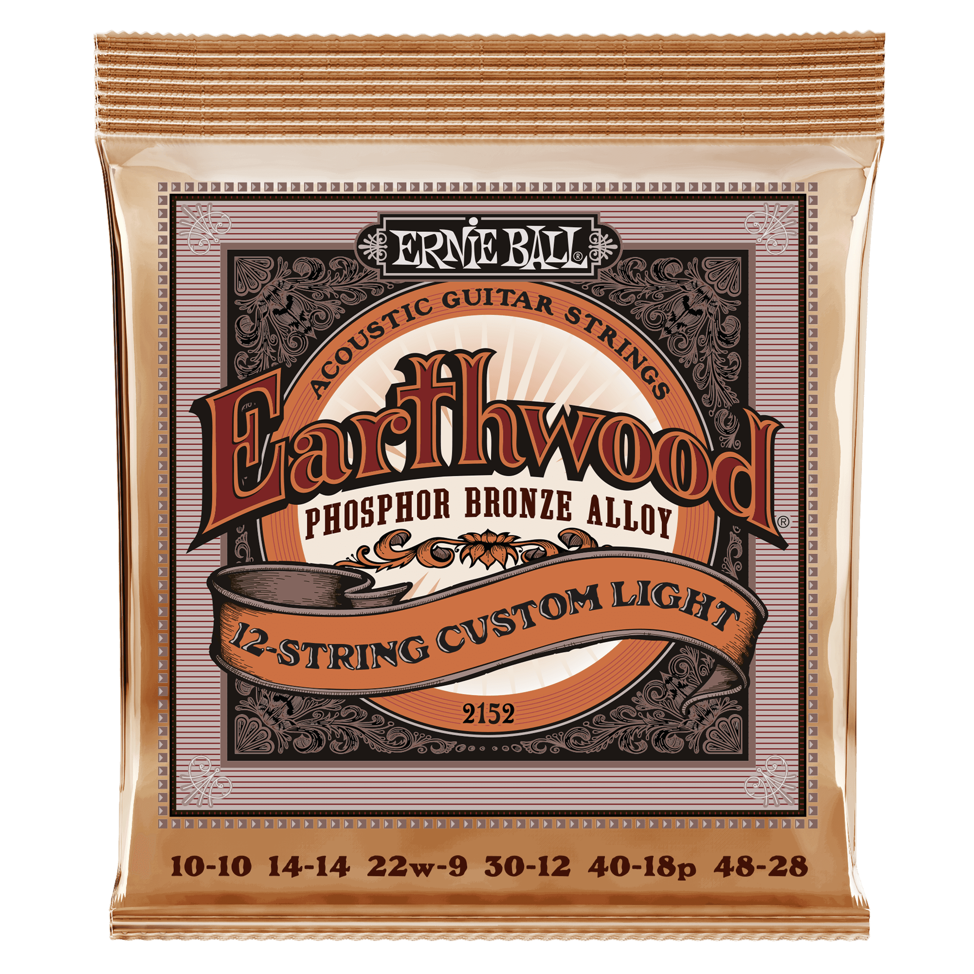 Ernie Ball Earthwood Custom Light 12-String Phosphor Bronze Acoustic Guitar Strings (10-48 Gauge) - Perfect for Fingerstyle, Folk & Country Music
