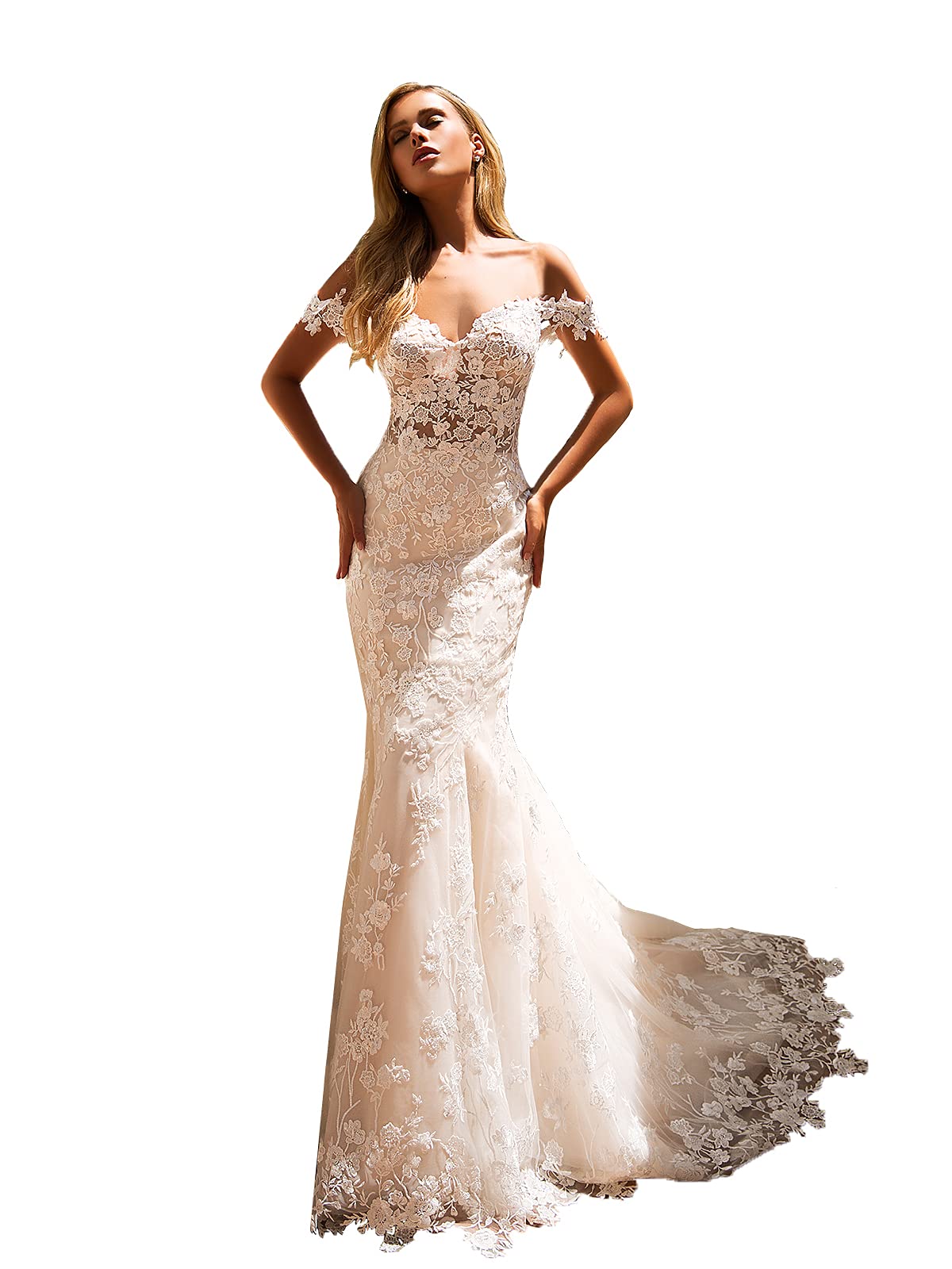 Clothfun Women's Illusion Lace Beach Wedding Dress with Sleeves | 2023 Summer Bridal Gown CF009 | Perfect for Beach Weddings, Vow Renewals & Romantic Photoshoots