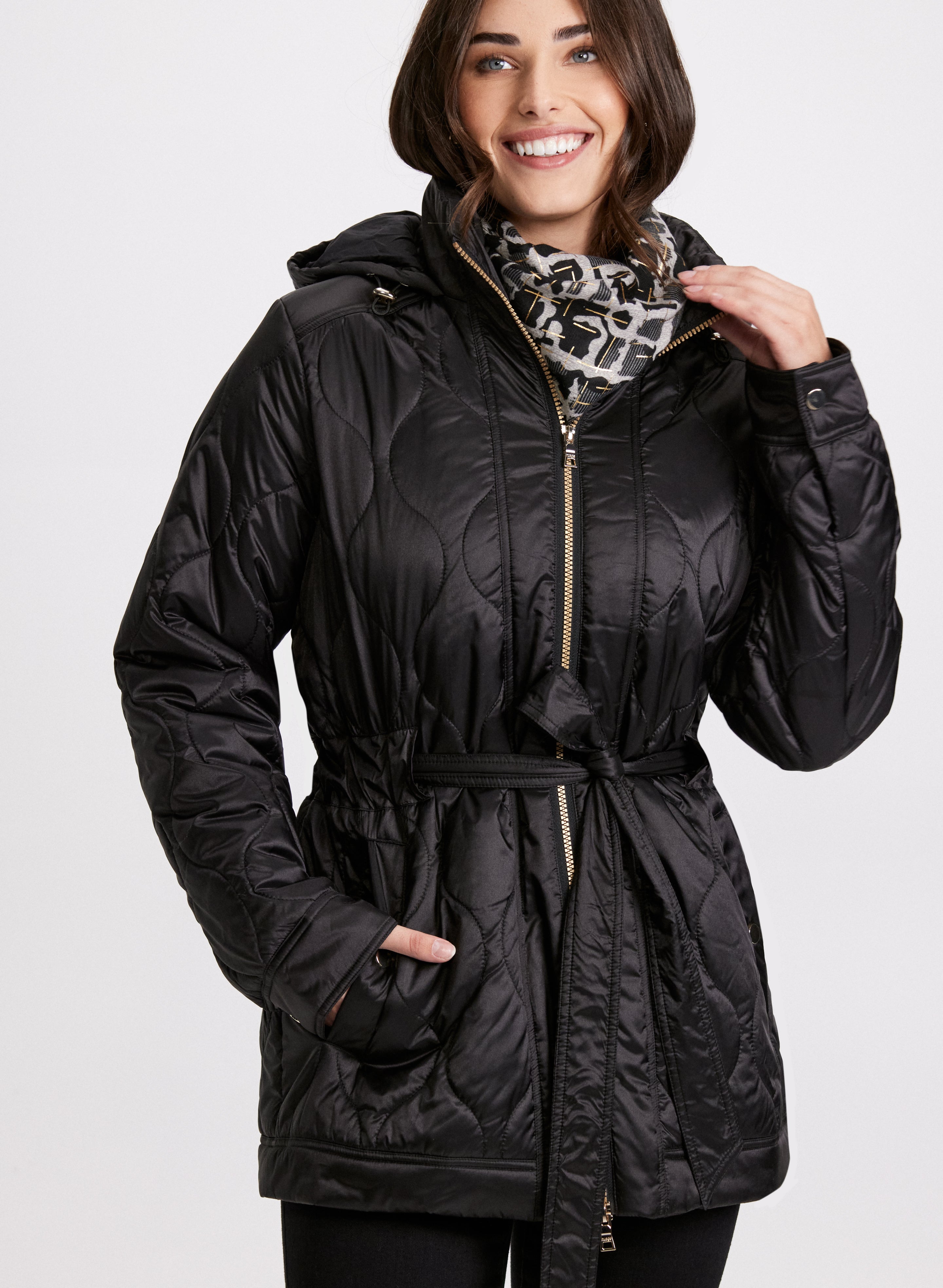 Women's Fashion Belted Puffer Coat - Warm Winter Jacket with Adjustable Waist for Outdoor Activities & Casual Wear