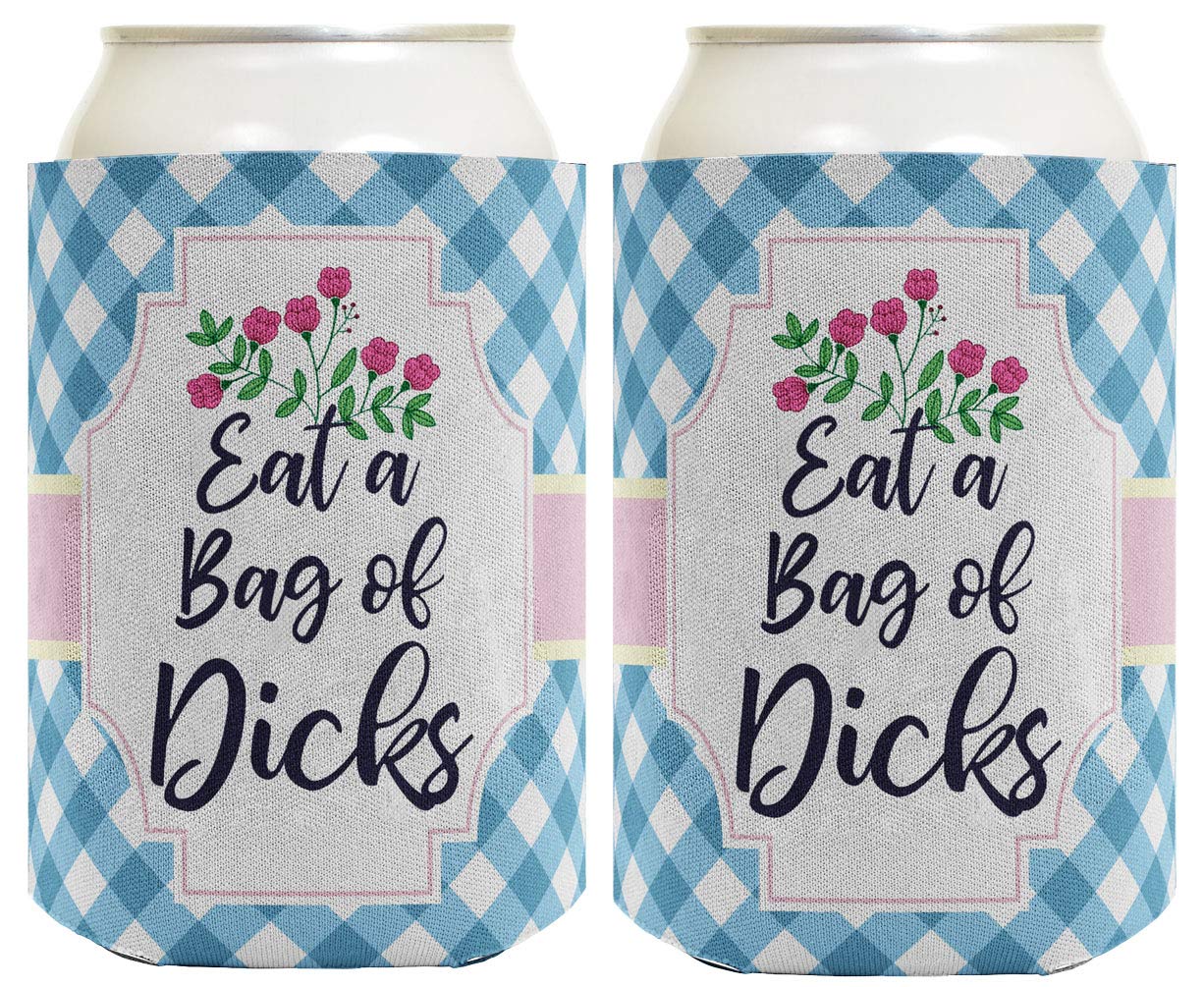 Best Friend Gift for Women - 2-Pack Eat A Bag Of Dicks Can Coolers in Blue Plaid - Perfect for Parties, BBQs, and Outdoor Gatherings