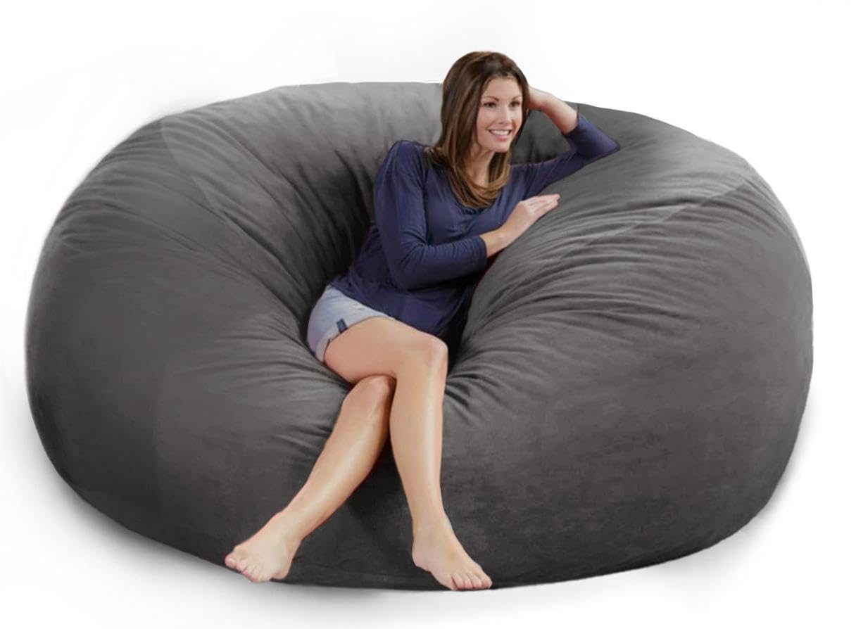 4FT Bean Bag Chair Cover - Soft Fluffy Dutch Velvet Replacement Cover (No Filling Included) - Large 48 Inch Lazy Sofa Slipcover for Adults & Kids - Perfect for Living Room, Bedroom, Dorm or Game Room Relaxation