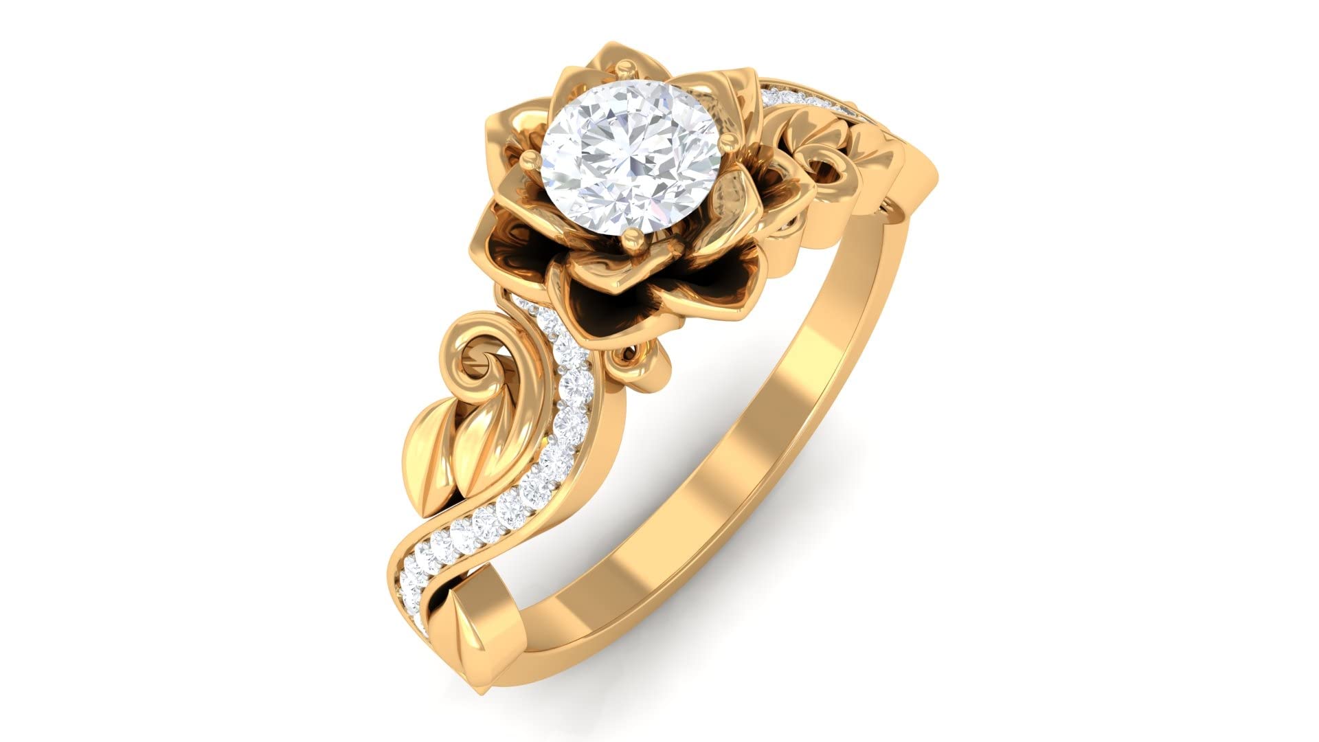 1/2 CT Floral Inspired Diamond Engagement Ring - 14K Solid Gold Flower Wedding Band for Women, Perfect for Proposals, Anniversaries & Romantic Gifts