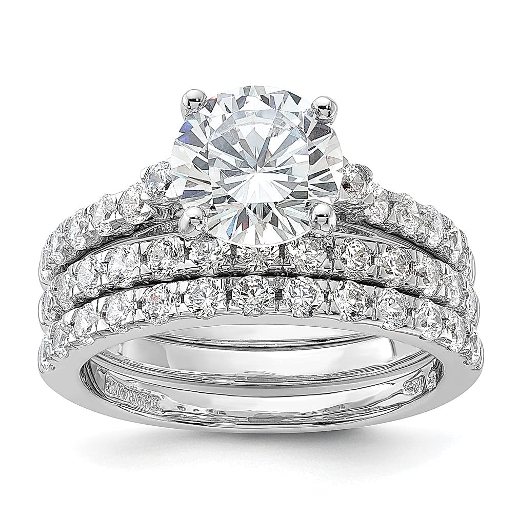 925 Sterling Silver 8mm Cubic Zirconia CZ Ring Set - 2 Band Stackable Rings for Women, Elegant Engagement & Wedding Jewelry, Perfect Gift for Her - Ideal for Proposals, Anniversaries & Special Occasions