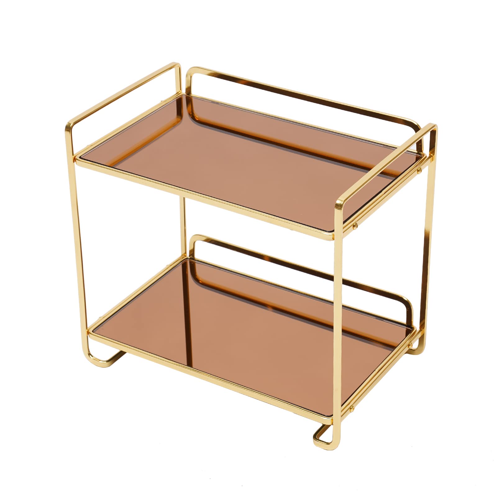 2-Tier Gold Bathroom Organizer - Countertop Makeup & Cosmetics Storage Shelf for Bedroom, Vanity Dresser, Kitchen - Perfect for Jewelry Display, Tea Glass Tray & Home Decor Organization