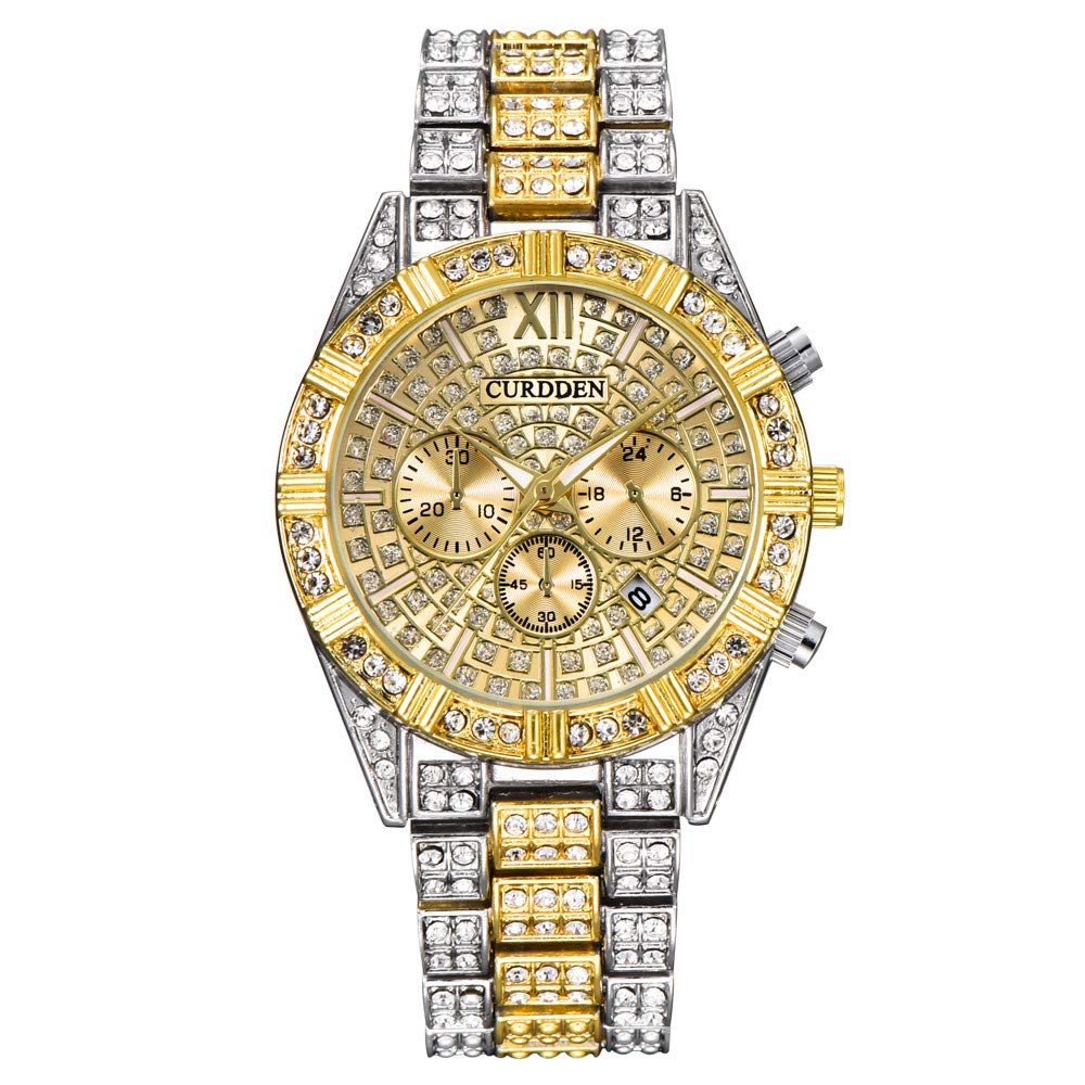 Luxury Diamond Men's Watch - Stainless Steel Waterproof Business Chronograph with Date - Perfect for Formal Events & Gifting