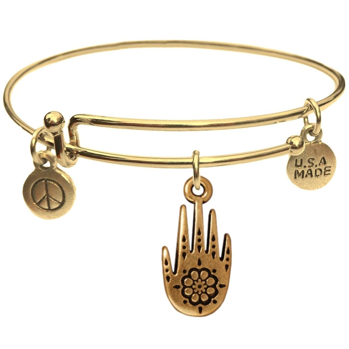 Elegant Goldtone Bangle Bracelet with Henna Hand Charm - Boho Jewelry for Women, Perfect for Festivals, Weddings & Everyday Wear