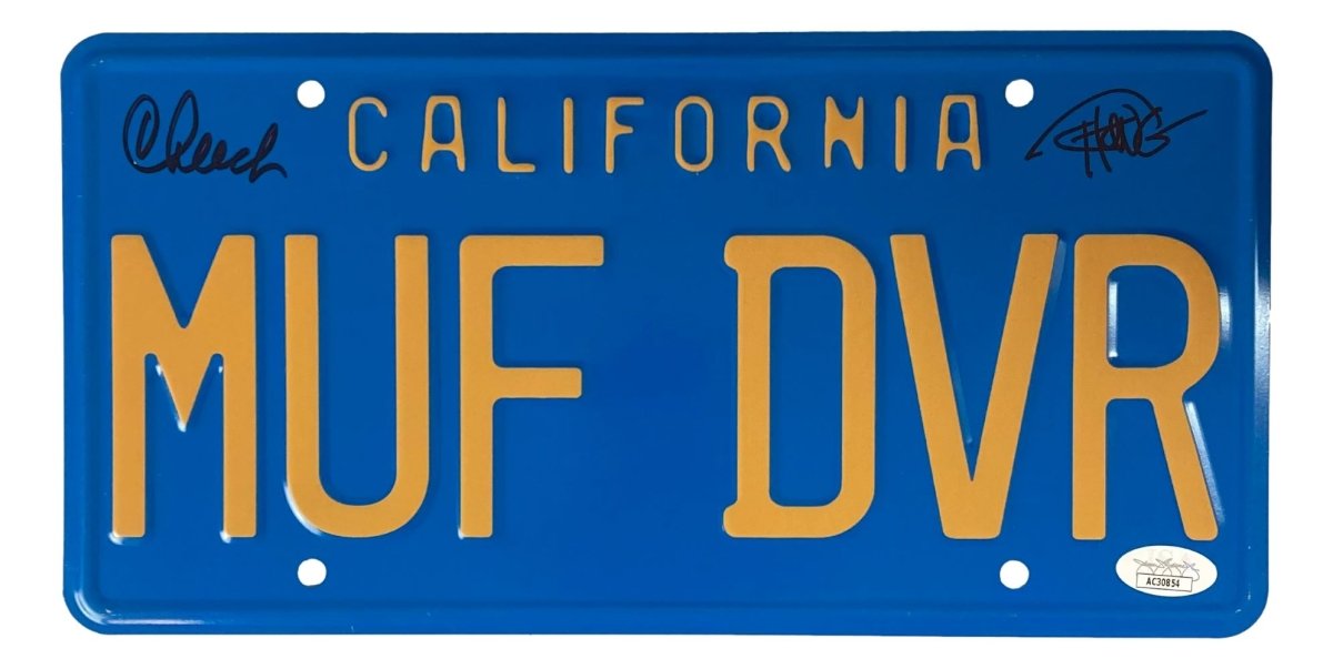 Authentic Cheech and Chong Signed MUF DVR California License Plate Prop with JSA Certificate - Perfect for Movie Memorabilia Collectors and Comedy Fans