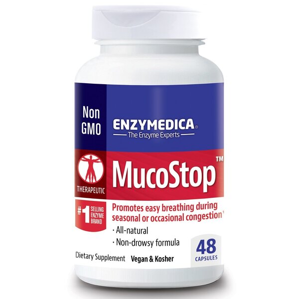 Enzymedica MucoStop Sinus & Respiratory Support Supplement - 48 Capsules for Immune Health & Seasonal Relief | Supports Clear Breathing & Nasal Comfort