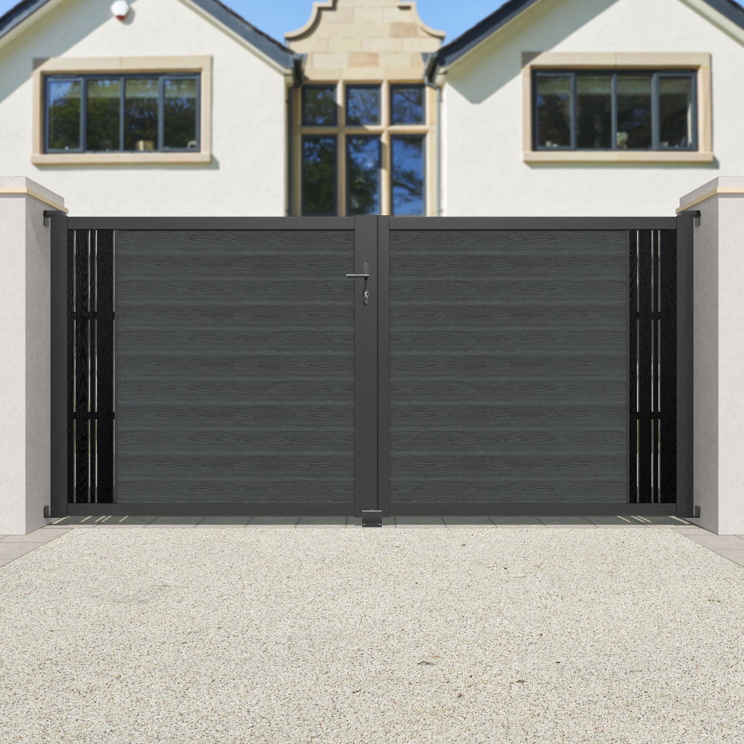 Classic Linea Straight Top Driveway Gate - Dark Grey End Screen | Durable Metal Driveway Entrance Gate for Home Security & Privacy | Perfect for Residential Driveways, Gardens & Property Boundaries