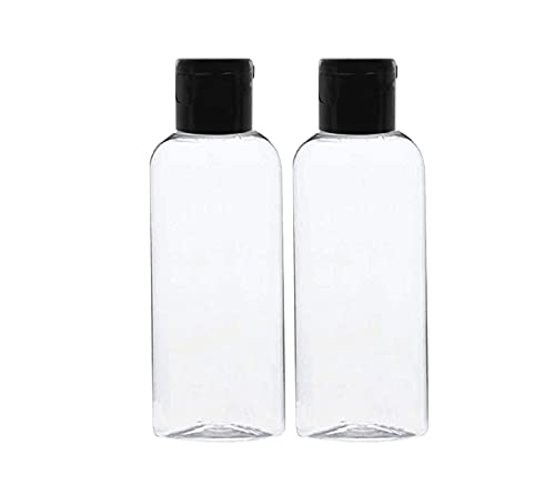 2-Pack 100ml Refillable Travel Size Clear Plastic Bottles with Black Flip Cap - Leak Proof Squeeze Containers for Toiletries, Shampoo, Lotion & Cosmetics | Perfect for Travel, Gym, Camping & Home Organization